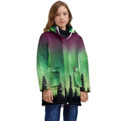 Aurora Borealis Northern Lights Kids  Hooded Longline Puffer Jacket