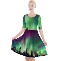 Aurora Borealis Northern Lights Quarter Sleeve A-Line Dress