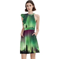 Aurora Borealis Northern Lights Cocktail Party Halter Sleeveless Dress With Pockets