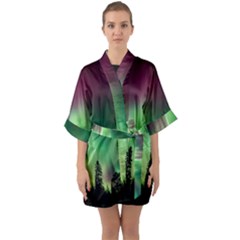 Aurora Borealis Northern Lights Half Sleeve Satin Kimono 