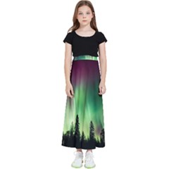 Aurora Borealis Northern Lights Kids  Flared Maxi Skirt