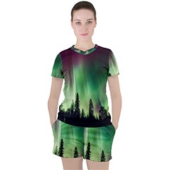 Aurora Borealis Northern Lights Women s T-Shirt and Shorts Set