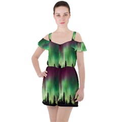 Aurora Borealis Northern Lights Ruffle Cut Out Chiffon Playsuit