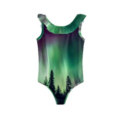 Aurora Borealis Northern Lights Kids  Frill Swimsuit
