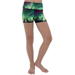 Aurora Borealis Northern Lights Kids  Lightweight Velour Yoga Shorts