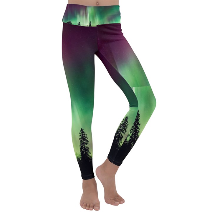 Aurora Borealis Northern Lights Kids  Lightweight Velour Classic Yoga Leggings