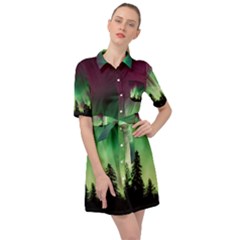 Aurora Borealis Northern Lights Belted Shirt Dress