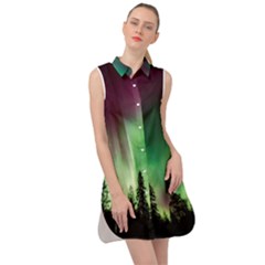 Aurora Borealis Northern Lights Sleeveless Shirt Dress