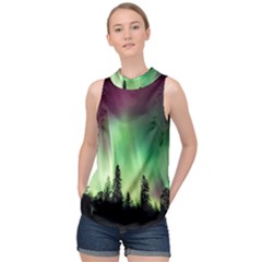 Aurora Borealis Northern Lights High Neck Satin Top by Ket1n9