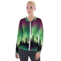 Aurora Borealis Northern Lights Velvet Zip Up Jacket