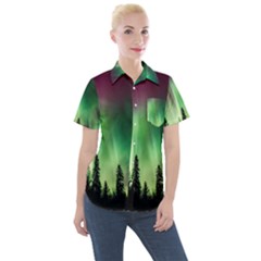 Aurora Borealis Northern Lights Women s Short Sleeve Pocket Shirt