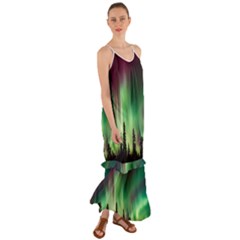 Aurora Borealis Northern Lights Cami Maxi Ruffle Chiffon Dress