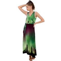 Aurora Borealis Northern Lights V-Neck Chiffon Maxi Dress