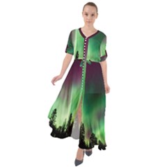 Aurora Borealis Northern Lights Waist Tie Boho Maxi Dress