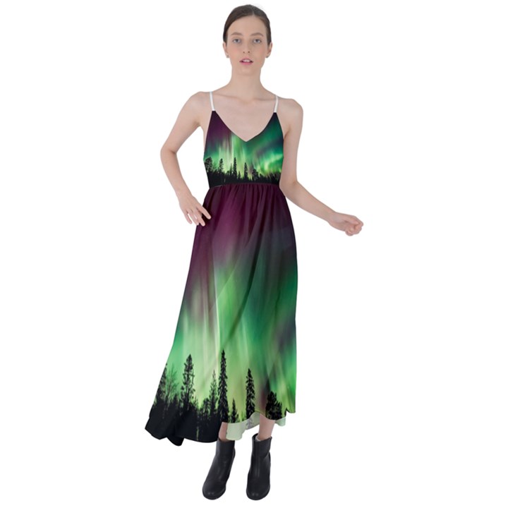 Aurora Borealis Northern Lights Tie Back Maxi Dress