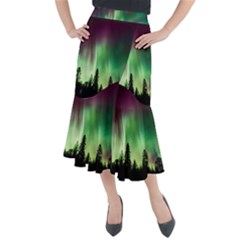 Aurora Borealis Northern Lights Midi Mermaid Skirt