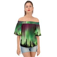 Aurora Borealis Northern Lights Off Shoulder Short Sleeve Top