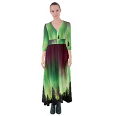 Aurora Borealis Northern Lights Button Up Maxi Dress