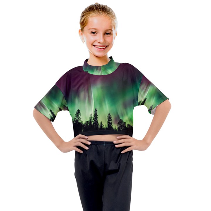 Aurora Borealis Northern Lights Kids Mock Neck T-Shirt