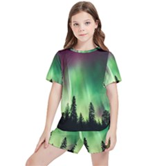 Aurora Borealis Northern Lights Kids  T-Shirt And Sports Shorts Set