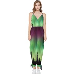 Aurora Borealis Northern Lights Sleeveless Tie Ankle Chiffon Jumpsuit