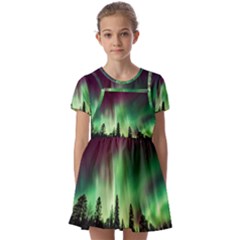 Aurora Borealis Northern Lights Kids  Short Sleeve Pinafore Style Dress