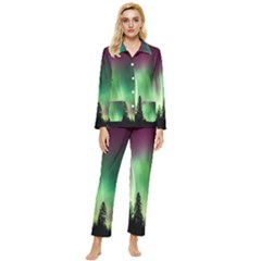 Aurora Borealis Northern Lights Womens  Long Sleeve Velvet Pocket Pajamas Set