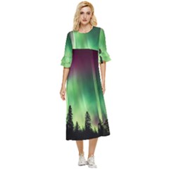 Aurora Borealis Northern Lights Double Cuff Midi Dress