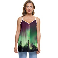 Aurora Borealis Northern Lights Casual Spaghetti Strap Chiffon Top