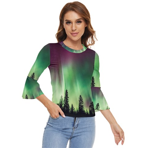 Aurora Borealis Northern Lights Bell Sleeve Top by Ket1n9