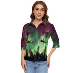 Aurora Borealis Northern Lights Women s Quarter Sleeve Pocket Shirt