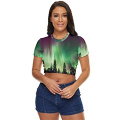 Aurora Borealis Northern Lights Side Button Cropped T-Shirt
