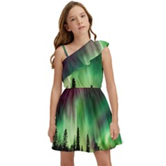 Aurora Borealis Northern Lights Kids  One Shoulder Party Dress