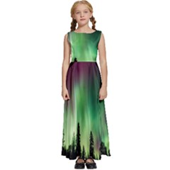 Aurora Borealis Northern Lights Kids  Satin Sleeveless Maxi Dress