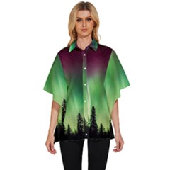 Aurora Borealis Northern Lights Women s Batwing Button Up Shirt