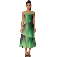 Aurora Borealis Northern Lights Square Neckline Tiered Midi Dress