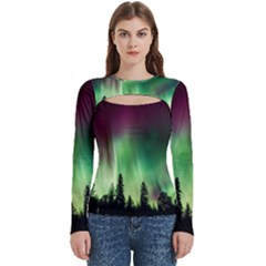 Aurora Borealis Northern Lights Women s Cut Out Long Sleeve T-Shirt