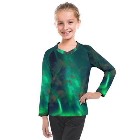 Northern Lights Plasma Sky Kids  Long Mesh T-shirt by Ket1n9