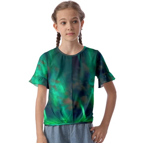 Northern Lights Plasma Sky Kids  Cuff Sleeve Scrunch Bottom T-shirt by Ket1n9