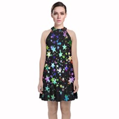 Christmas Star Gloss Lights Light Velvet Halter Neckline Dress  by Ket1n9