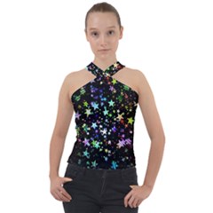 Christmas Star Gloss Lights Light Cross Neck Velour Top by Ket1n9