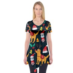 Funny Christmas Pattern Background Short Sleeve Tunic  by Ket1n9