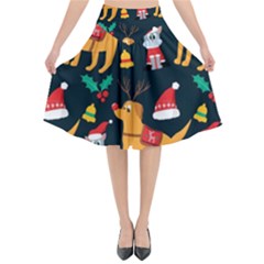 Funny Christmas Pattern Background Flared Midi Skirt by Ket1n9