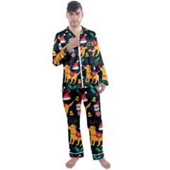 Funny Christmas Pattern Background Men s Long Sleeve Satin Pajamas Set by Ket1n9
