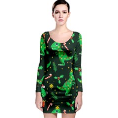 Christmas Funny Pattern Dinosaurs Long Sleeve Bodycon Dress by Ket1n9