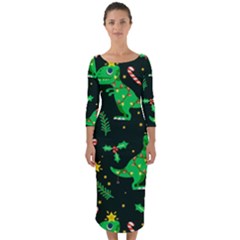 Christmas Funny Pattern Dinosaurs Quarter Sleeve Midi Bodycon Dress by Ket1n9