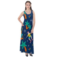 Colorful Funny Christmas Pattern Sleeveless Velour Maxi Dress by Ket1n9