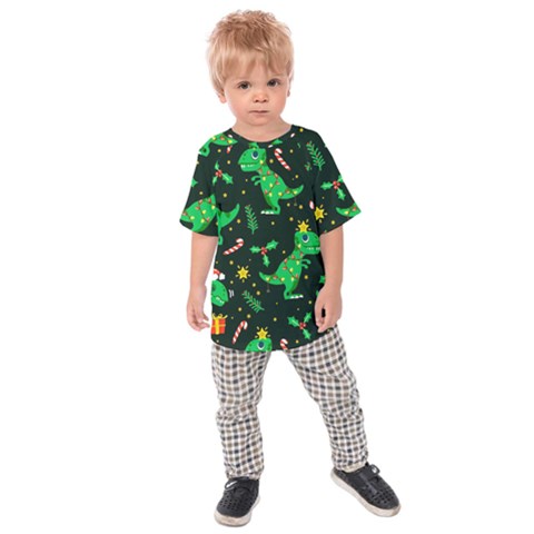 Christmas Funny Pattern Dinosaurs Kids  Raglan T-shirt by Ket1n9