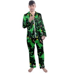Christmas Funny Pattern Dinosaurs Men s Long Sleeve Satin Pajamas Set by Ket1n9