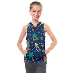 Colorful Funny Christmas Pattern Kids  Sleeveless Hoodie by Ket1n9